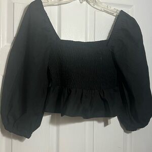 Commense Black Smocked Blouse